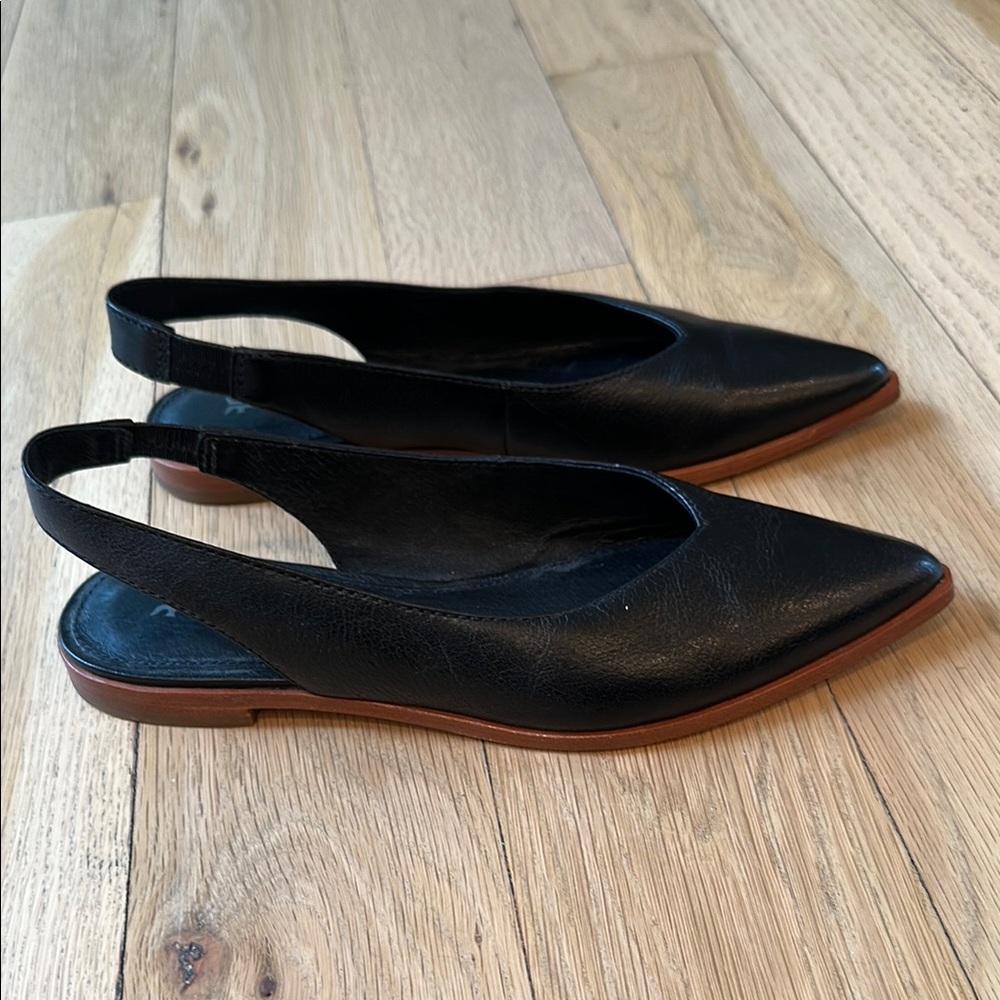 Black Leather Slingback Flats